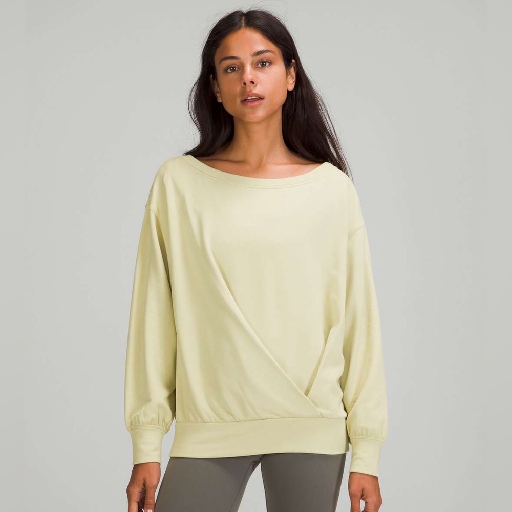 Lululemon Pleated Modal Fleece Pullover sweatshirt Dew Green boat neck